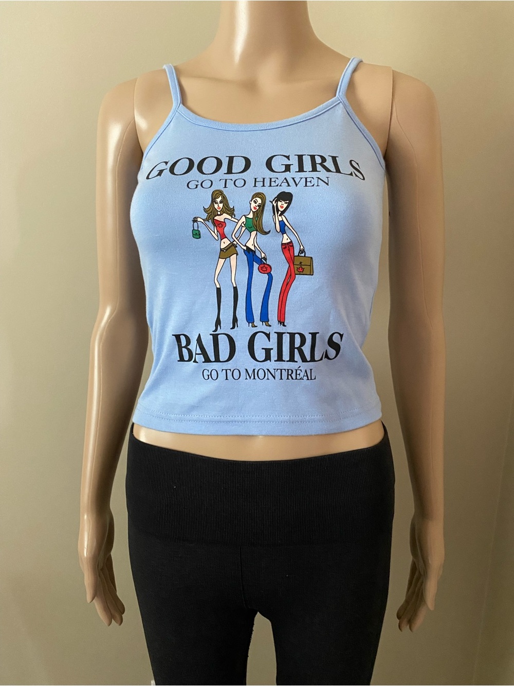 Good Girls go to heaven Bad Girls go to Montreal white Cami Top, women’s small